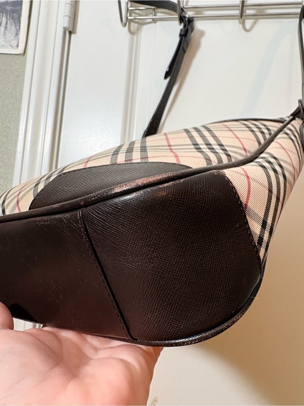 Burberry Vintage House Check Crossbody Bag Brown Saffiano Leather Trim - Picture 7 of 16